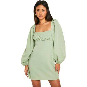 Altar'd State Womens Blouson Mini Dress Sage Green Tie Back Satin L